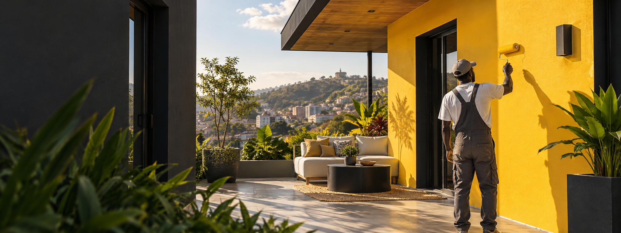 Une terrasse contemporaine peinte en jaune Aurlac